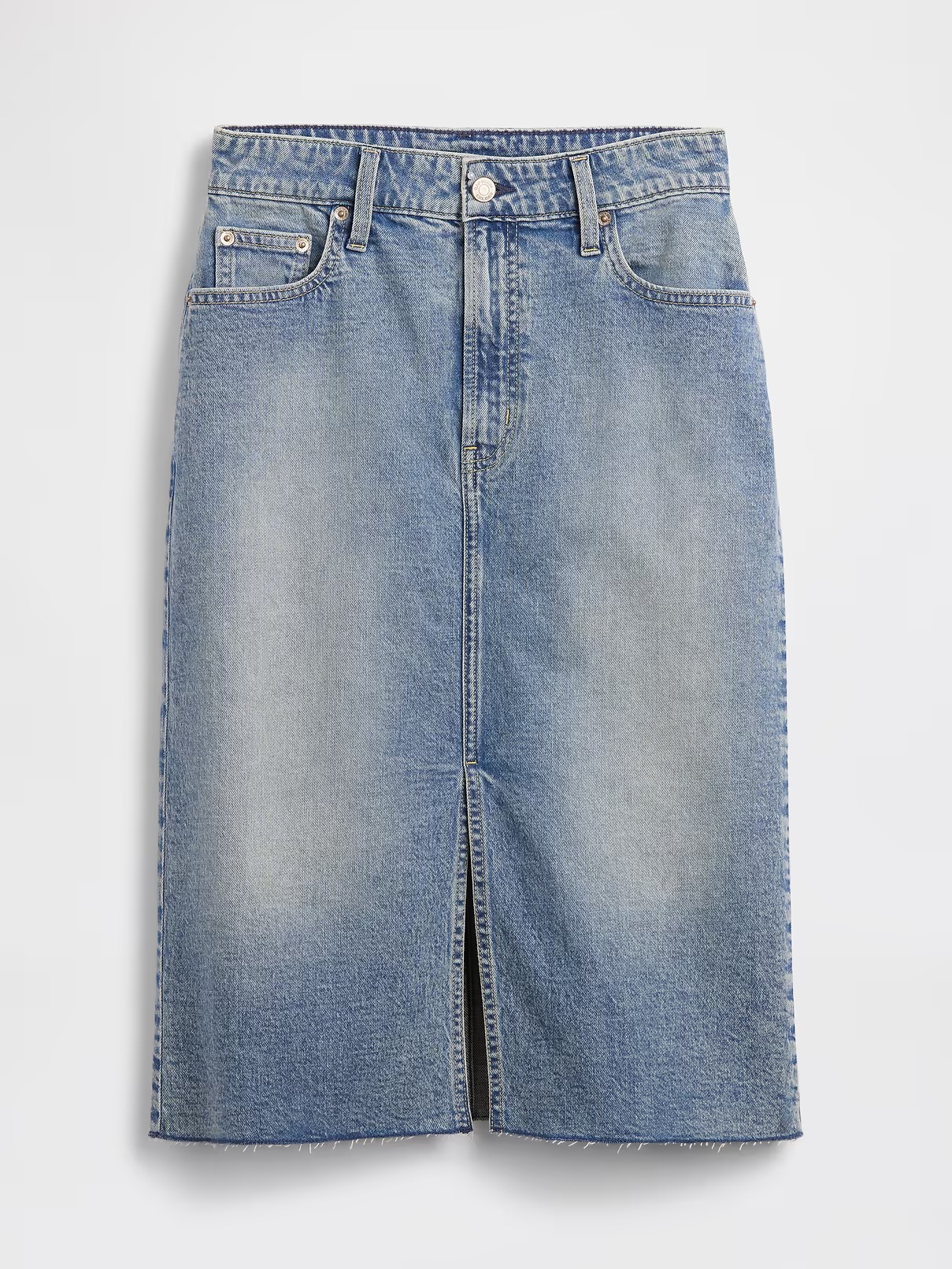 Gap, High Rise Denim Midi Pencil Skirt