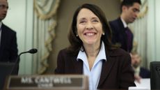 Committee Chairman Sen. Maria Cantwell (D-WA) waits for the beginning of a hearing before Senate Commerce, Science and Transportation Committee at Russell Senate Office Building on Capitol Hill February 9, 2023 in Washington, DC..