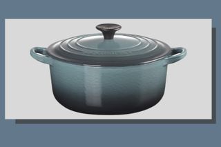 a Le Creuset casserole dish in ocean blue that's half price for Black Friday