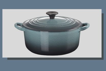 a Le Creuset casserole dish in ocean blue that's half price for Black Friday