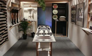 A pop-up café and shop with a curated selection of striped products