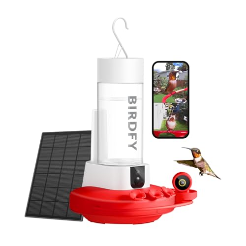 Birdfy Hummingbird Feeder With Dual Cameras - 2k Hd Smart Cameras Solar Powered, Close-Up Bird Video/live Watching &amp;amp; Instant Notifications, Ant Moat &amp;amp; Leakproof - 20oz