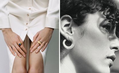Woman wearing rings and earrings