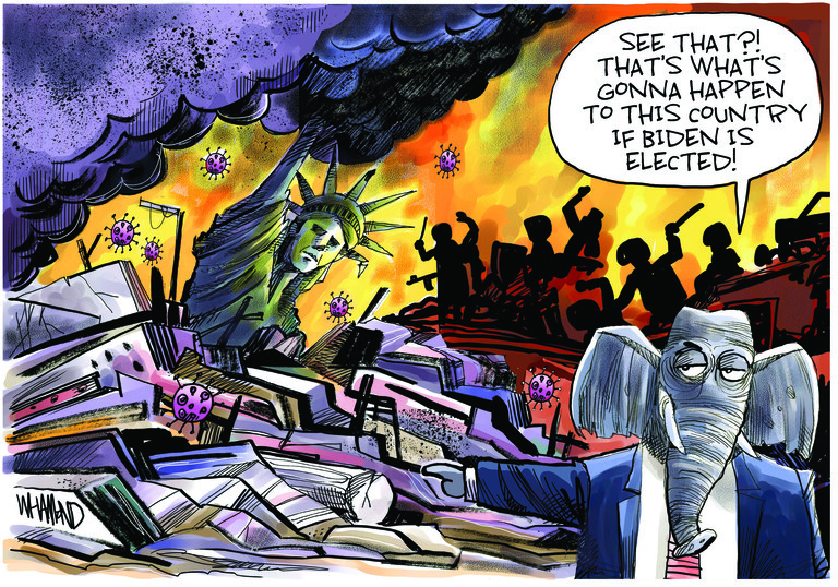 Political Cartoon U.S. Trump Biden 2020