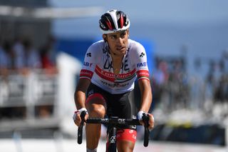 GRAND COLOMBIER FRANCE AUGUST 09 Arrival Fabio Aru of Italy and UAE Team Emirates during the 32nd Tour de LAin 2020 Stage 3 a 145km stage from Saint Vulbas to Grand Colombier 1501m tourdelain TOURDELAIN TDA on August 09 2020 in Grand Colombier France Photo by Justin SetterfieldGetty Images