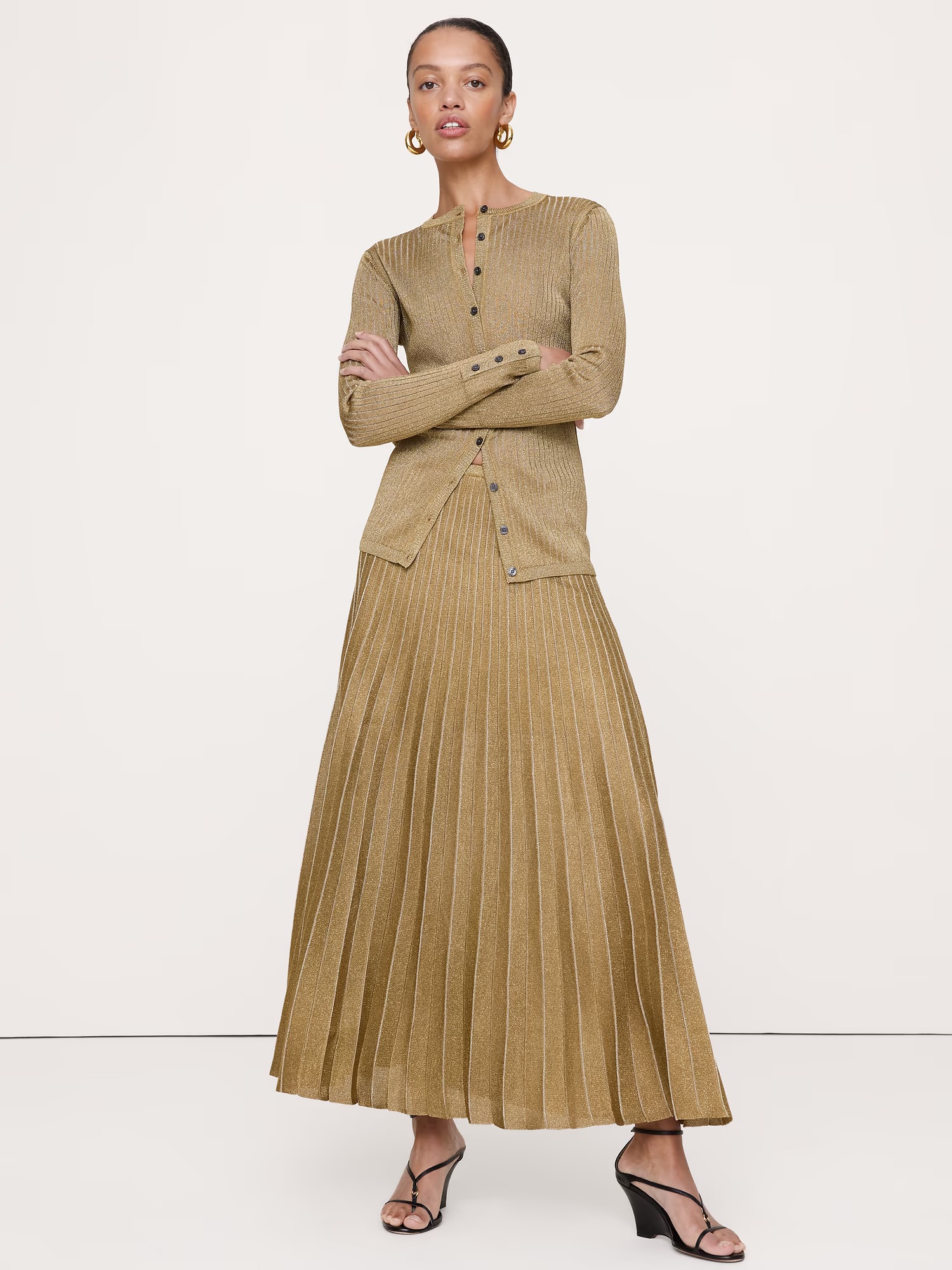 Banana Republic, Pleated Metallic Sweater Skirt