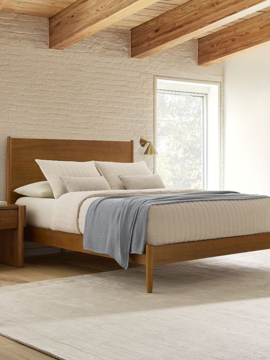 A mid-century modern bed frame from West Elm