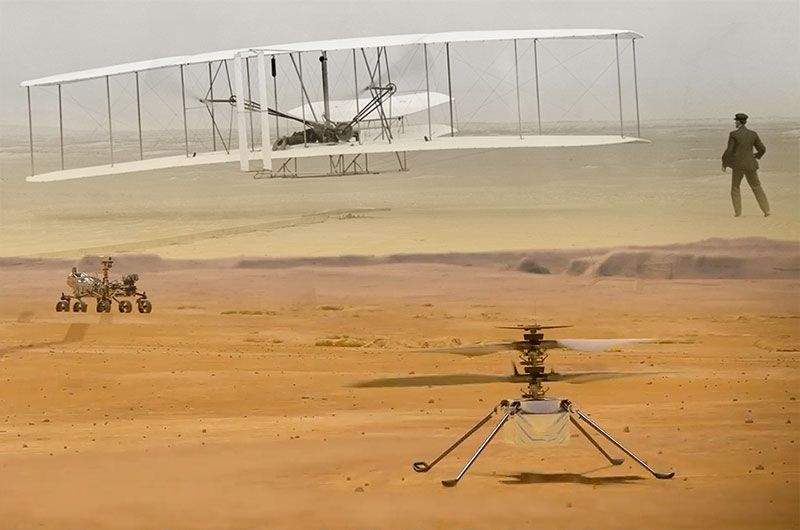 NASA’s Ingenuity Mars helicopter will attempt to be the first powered aircraft to take flight on another planet carrying with it a piece of fabric from the Wright brothers&#039; 1903 Flyer, the first successful heavier-than-air powered aircraft. 