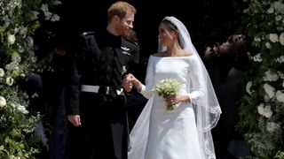 Prince Harry, Duke of Sussex and the Duchess of Sussex after their wedding at St George's Chapel