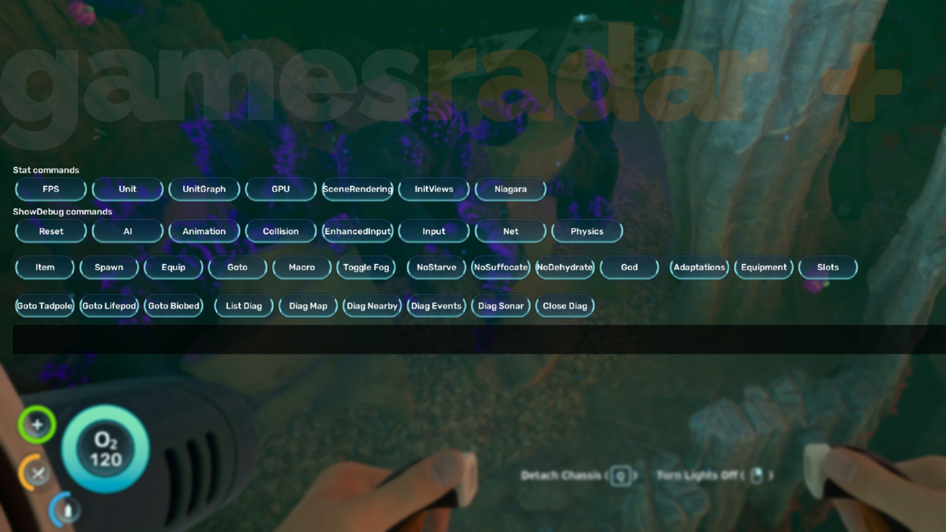 The cheats console in Subnautica 2