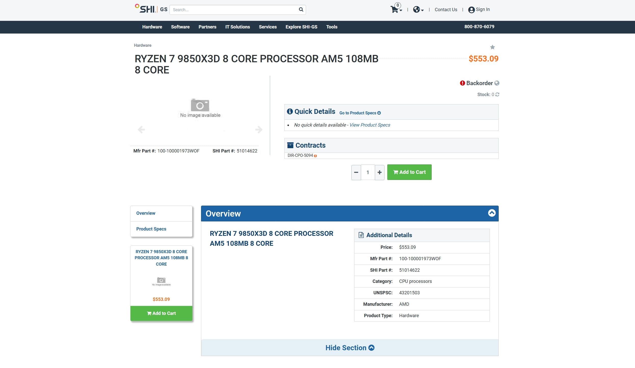 AMD Ryzen 7 9850X3D listed at U.S. retailer SHI