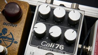 Close up of a Origin Effects Cali76 compressor pedal