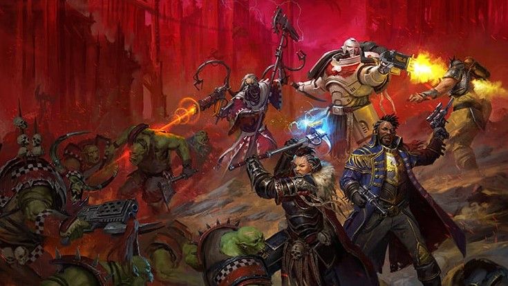 Warhammer 40,000 adventurers battling Orks in Wrath &amp; Glory.