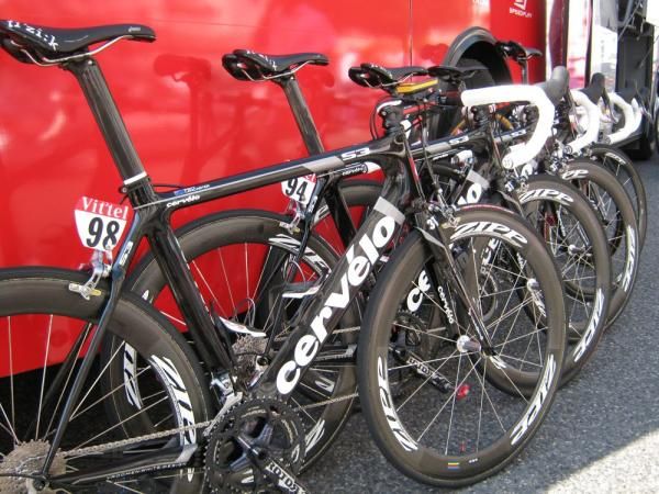 The Cervelo bikes await their riders