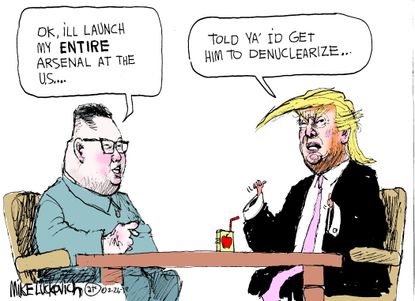 Political Cartoon U.S. Trump Kim Jong Un Summit meeting