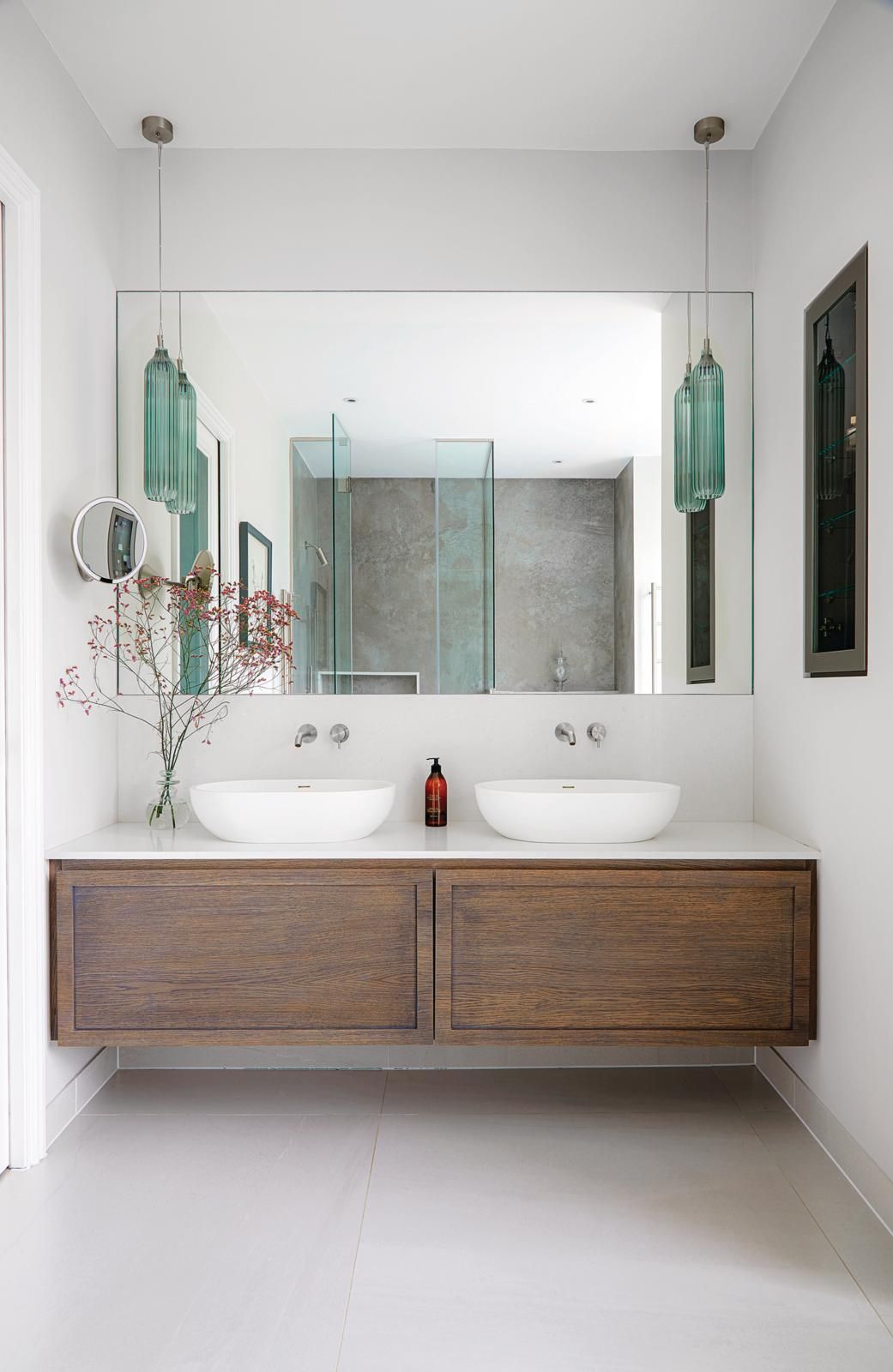 Bathroom decorating ideas with floating wooden unit