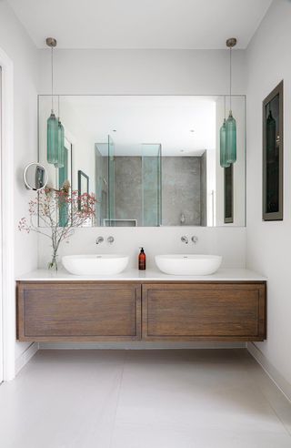 Bathroom vanity ideas with wooden floating unit