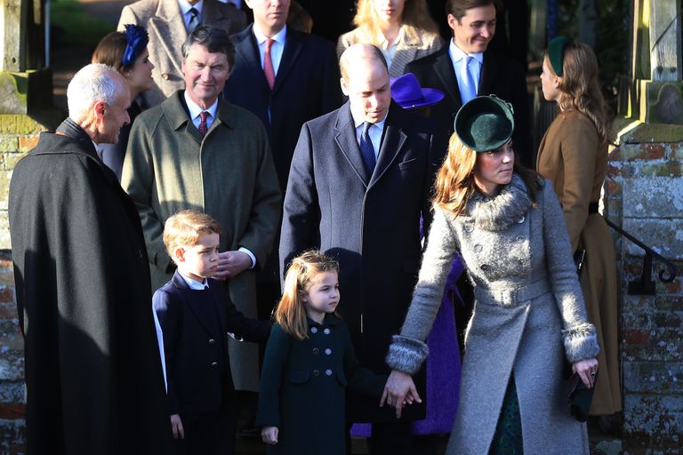 Prince William, Duke of Cambridge, Prince George, Princess Charlotte and Catherine, Duchess of Cambridge attend the Christmas Day Church service at Church of St Mary Magdalene