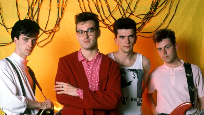 Johnny Marr, English singer Morrissey, English drummer Mike Joyce and English bassist Andy Rourke of The Smiths pose for a portrait before their first show in Detroit during the 1985