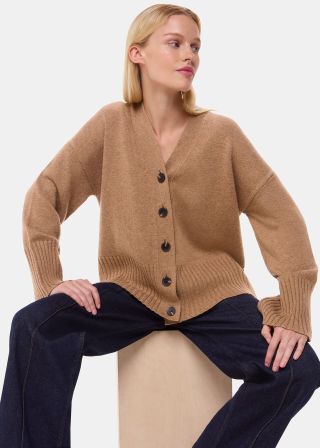 Camel Cashmere Blend Ribbed Cardigan