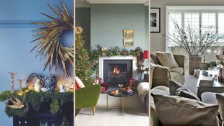 Compilation of foraged foliage showing how to decorate a living room for Christmas on a budget