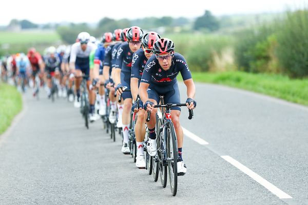 Picture by SWpix.com - 10/09/2021 - Cycling - AJ Bell Tour of Britain Stage 6 - Carlisle to Gateshead, England - INEOS Grenadies on the front of the peloton with Richie Porte.