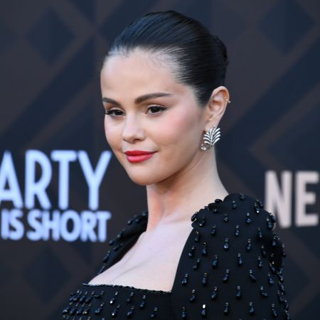 Selena Gomez on the red carpet wearing a carolina herrera dress
