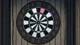 A dart board with different colored sections