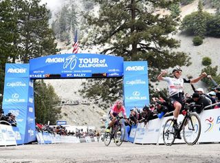 UAE Team Emirates' Tadej Pogacar beats Sergio Higuita (EF Education First) on Mount Baldy to win stage 6 of the 2019 Tour of California