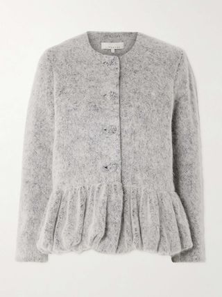 Ruffled Brushed-Wool Peplum Cardigan