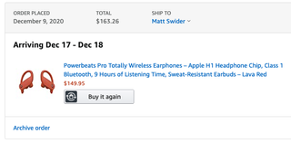 Amazon order for Apple Powerbeats Pro