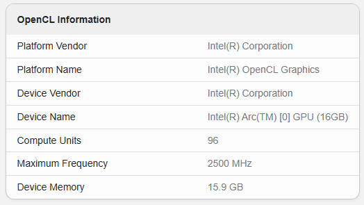 A screenshot of the Geekbench Browser showing graphics specifications of an upcoming Panther Lake processor.