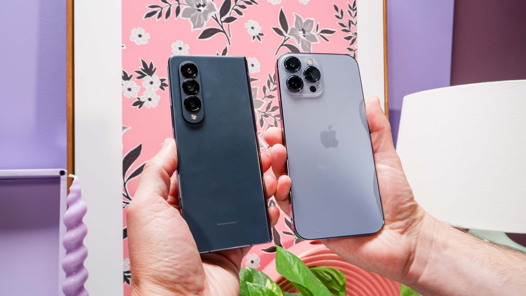 The Samsung Galaxy Z Fold 4 and iPhone 13 Pro Max side-by-side