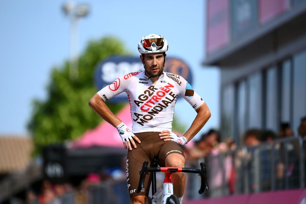 SANTUARIO DI CASTELMONTE ITALY MAY 27 Andrea Vendrame of Italy and AG2R Citroen Team disappointed crossing the finish line during the 105th Giro dItalia 2022 Stage 19 a 178km stage from Marano Lagunare to Santuario di Castelmonte 577m Giro WorldTour on May 27 2022 in Santuario di Castelmonte Italy Photo by Tim de WaeleGetty Images