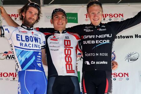 The Podium L-R Logan Hutchins )Elbows Racing) Patrick Bevin (Bissell Pro Cycling Team) Rob Britton (Garneau-Quebecor)