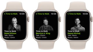 Apple Time to Walk on three Apple Watch screens