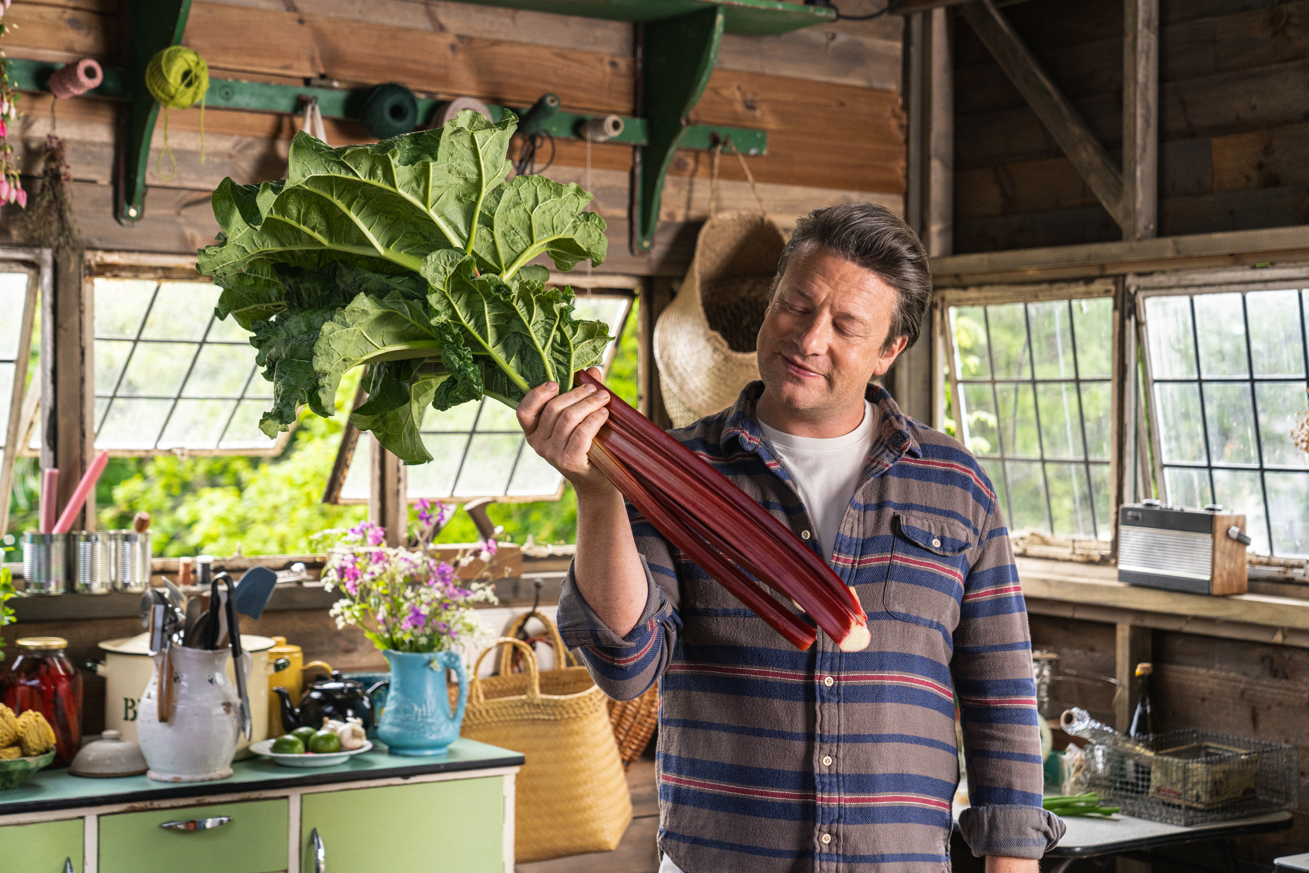 Jamie Oliver cooking for his new show Jamie Cooks Spring