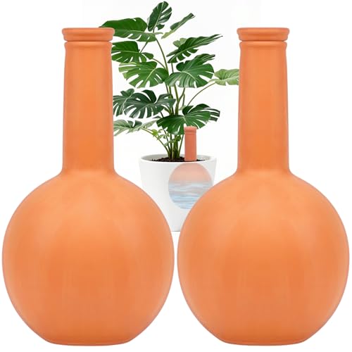 30 Oz Ollas Plant Watering Globes, 9.4'' Self-Watering Device for Large Potted Plants, Terracotta Clay Watering Pot With Lid, Refill 2 Week Auto Irrigation System for Indoor & Outdoor Plants(2 Packs)