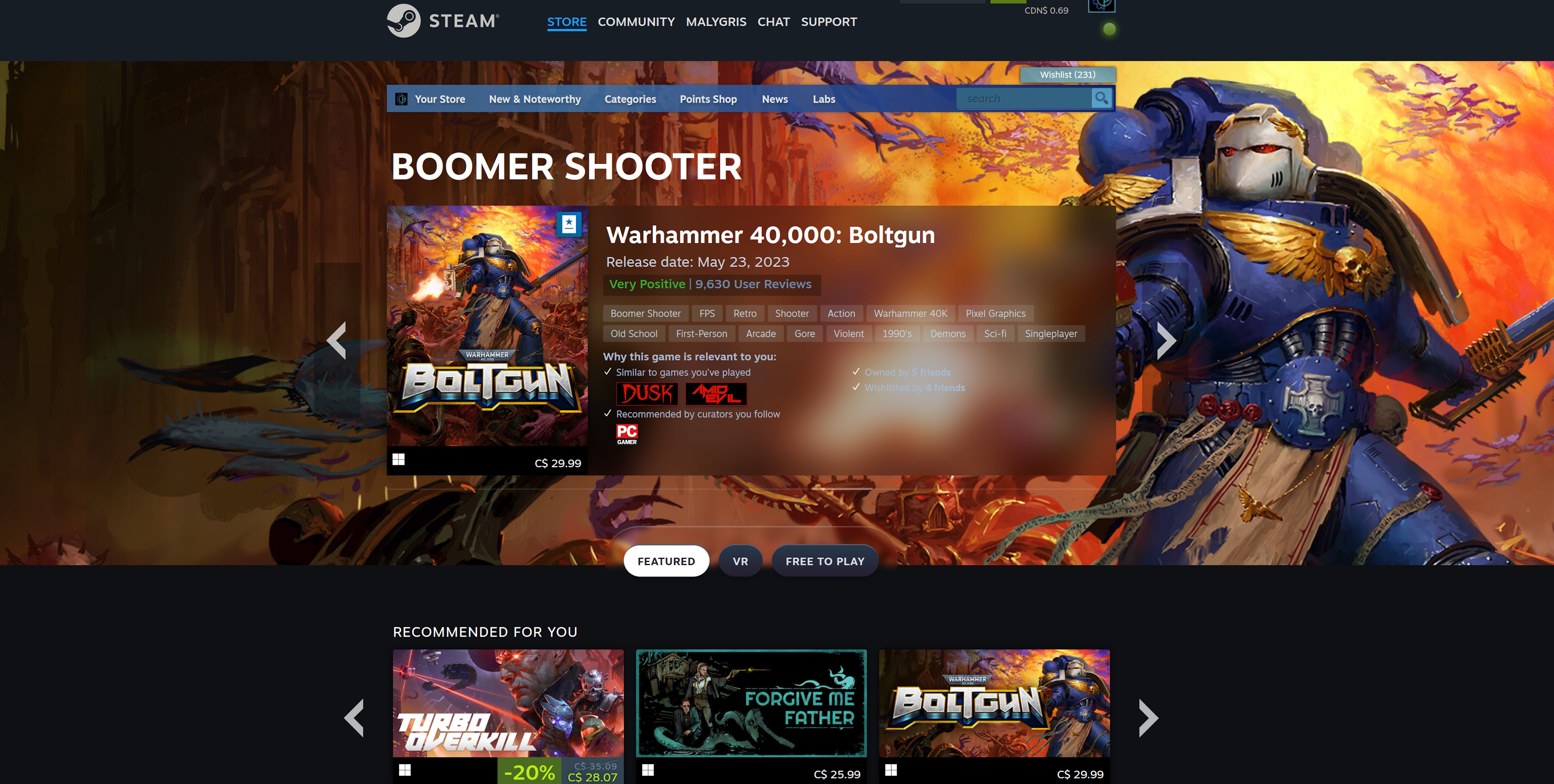 Kategorieseite „Boomer Shooter“ auf Steam