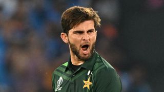  Pakistan's Shaheen Shah Afridi celebrates a wicket ahead of the Australia vs Pakistan World Cup clash.