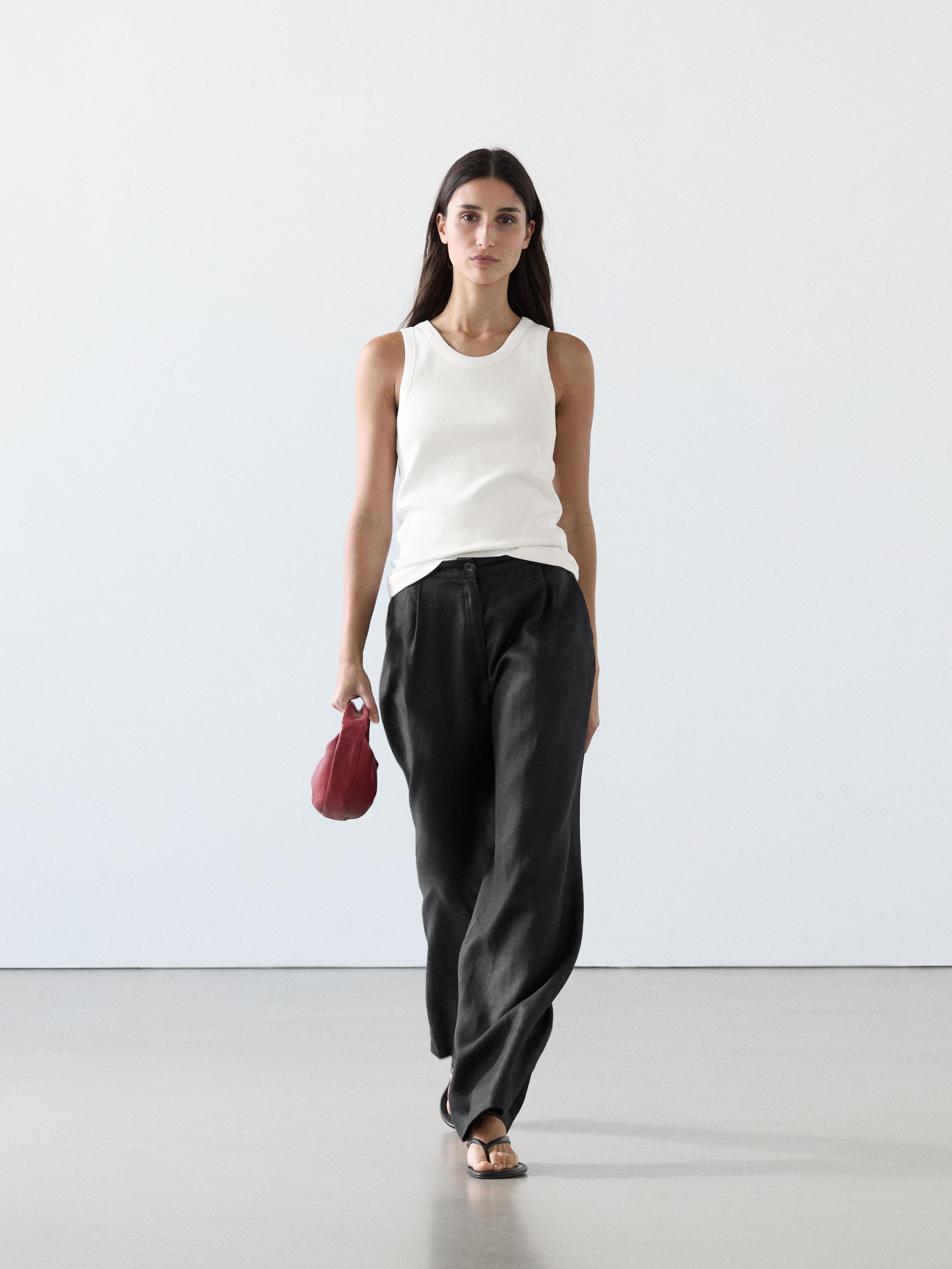 100% Linen Wide-Leg Elasticated Trousers