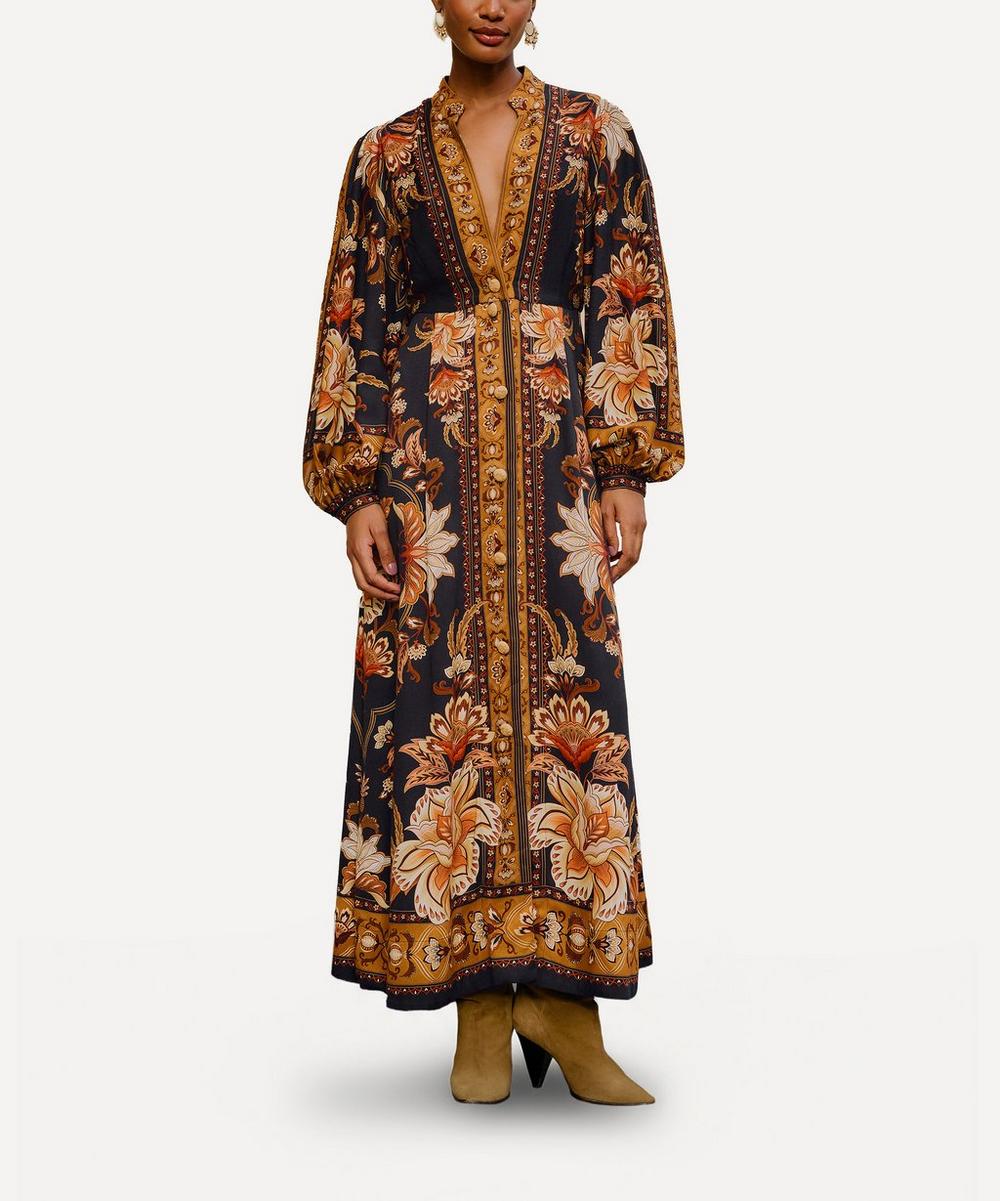 Black Majestic Garden Puff-Sleeve Maxi Dress