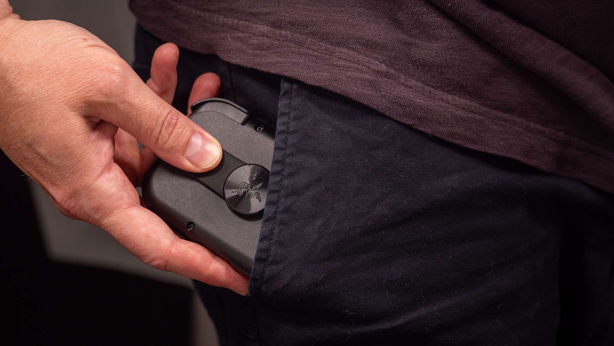 Pulling a folded-up Razer Prio controller out of my pocket