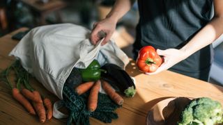 tote bag with vegetables in