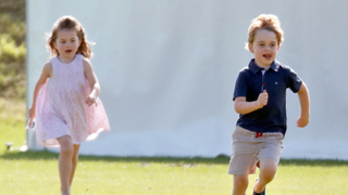 Prince George of Cambridge and Princess Charlotte of Cambridge attend the Maserati Royal Charity Polo Trophy at the Beaufort Polo Club on June 10, 2018 in Gloucester, England