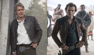 Han Solo as played by Alden Ehrenreich and Harrison Ford