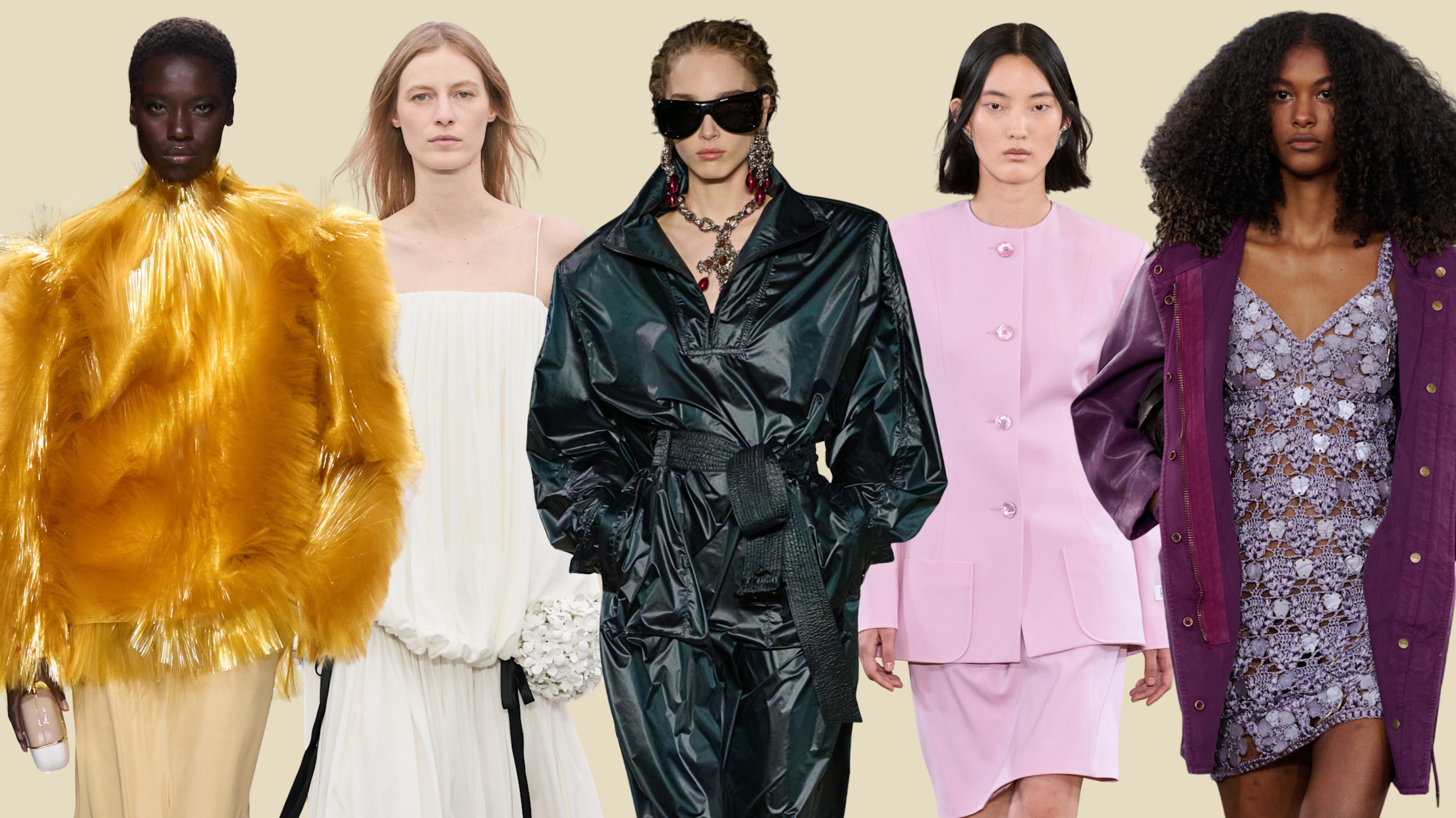 A collage of models from the spring/ summer 2026 runways.