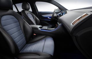 Mercedes EQC 400 interior with black and blue leather trim