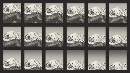 Sequence of images showing Mount Rainier dropping in the frame