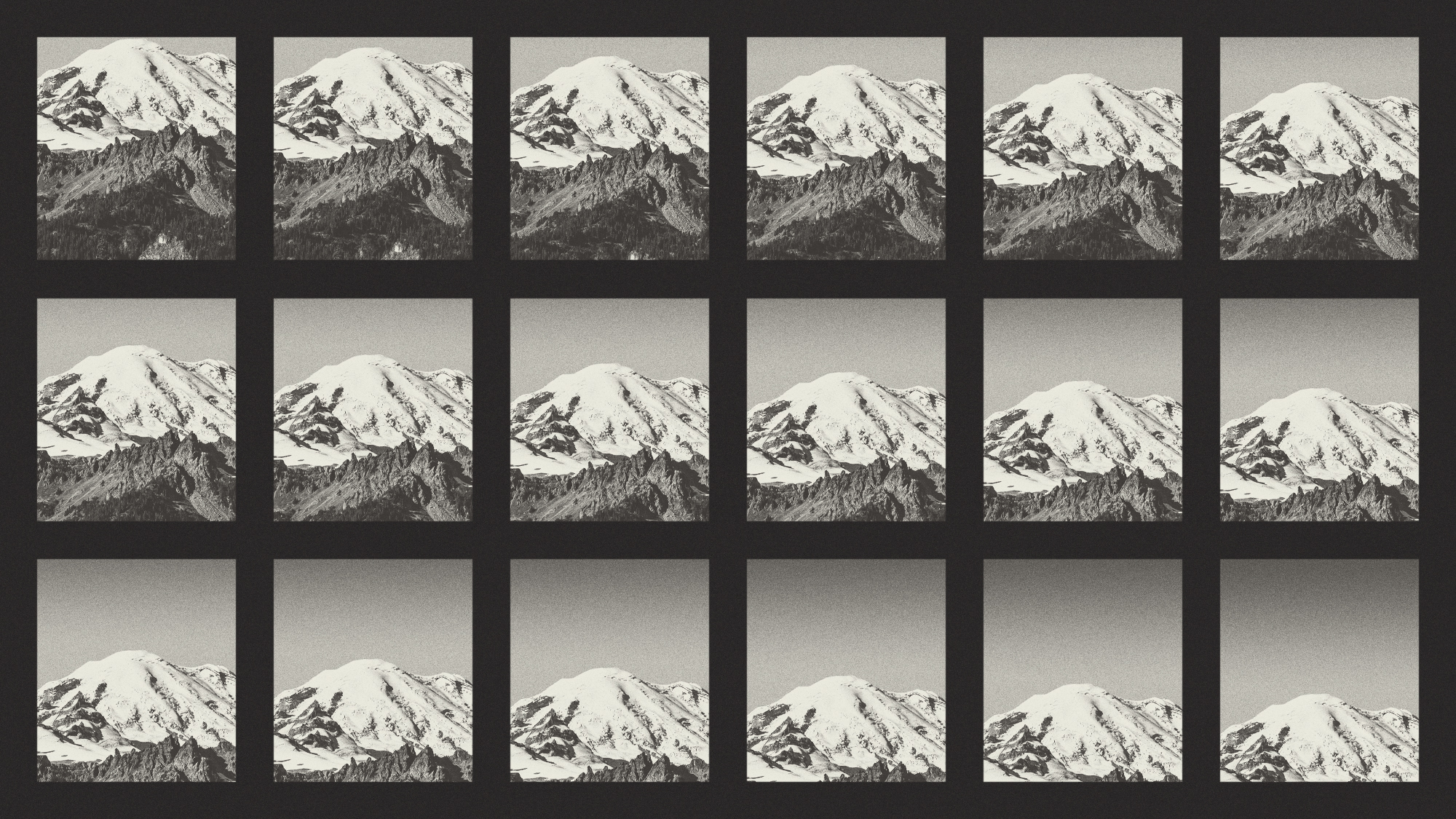 Sequence of images showing Mount Rainier dropping in the frame